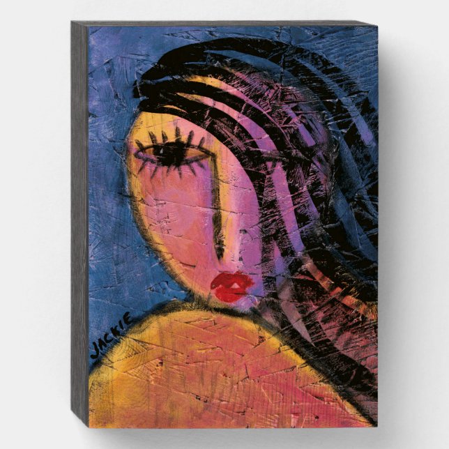 Beautiful Girl Abstract Acrylic Portrait Wooden Box Sign (Front Vertical)