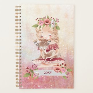 Beautiful Girl and Deer Lovely Illustration
