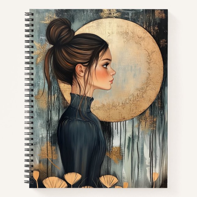 Beautiful Girl and Moon Notebook (Front)