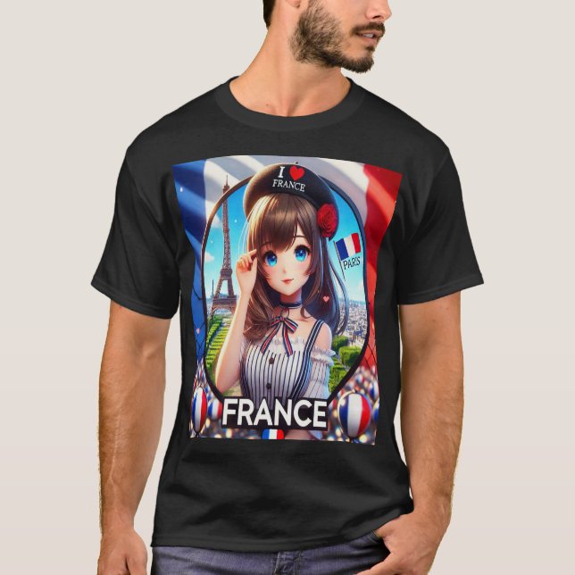 BEAUTIFUL GIRL ANIME VISITING EIFFEL TOWER T-Shirt (Front)