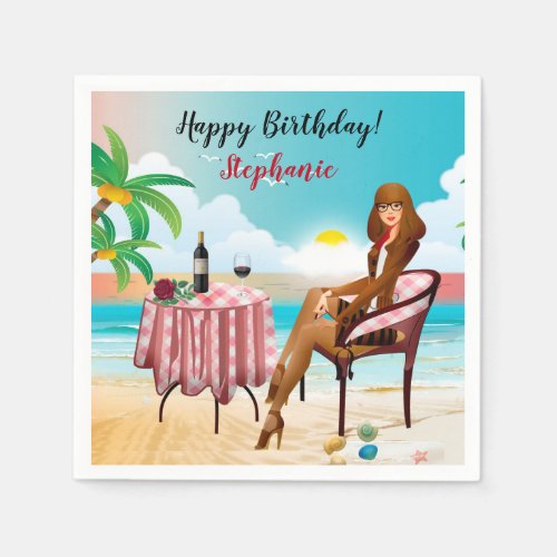 Beautiful Girl At The Beach Birthday Napkins