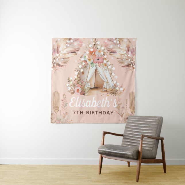 Beautiful Girl Birthday Bohemian Personalized Tapestry (In Situ)