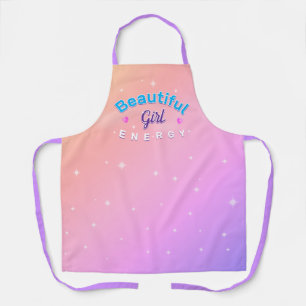 Beautiful Girl Energy Curved Blue Text PINK Apron