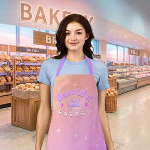 Beautiful Girl Energy Curved Text PINK Apron