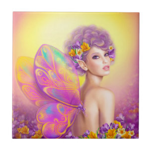 Beautiful girl fairy butterfly ceramic tile
