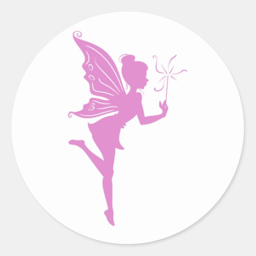 Beautiful girl fairy silhouette classic round sticker