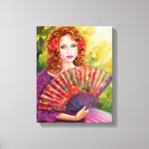beautiful girl fantasy with fan canvas print