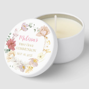 Beautiful Girl First Holy Communion Floral Wreath Mini Candle Favors