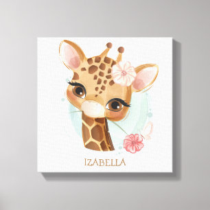 beautiful girl giraffe baby nursery canvas print