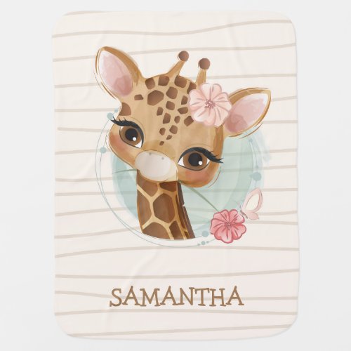 Beautiful girl giraffe personalized gift birthday baby blanket