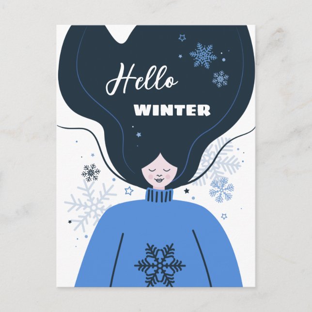 Beautiful girl Hello Winter Postcard (Front)