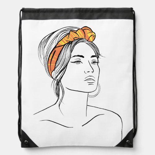 beautiful girl in a orange bandana drawstring bag