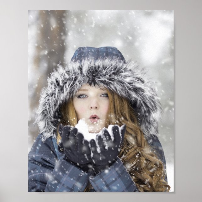 Beautiful Girl in a Winter Coat with Snow Poster (Front)