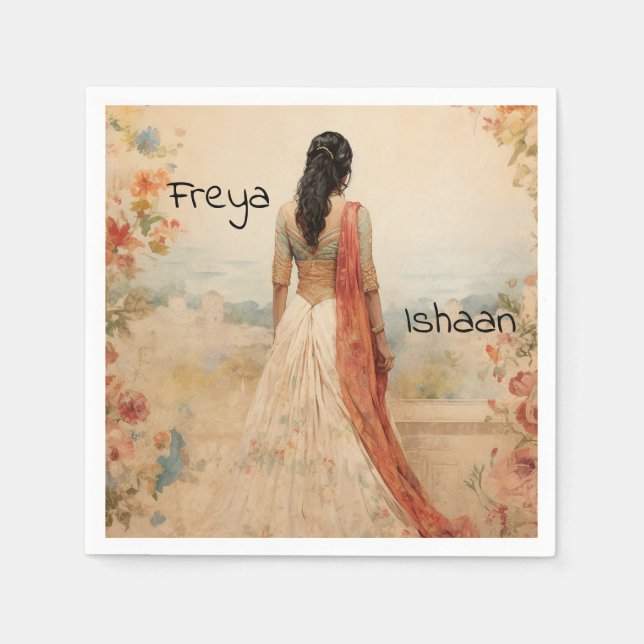 Beautiful Girl in Sari Personalized Napkins (Front)