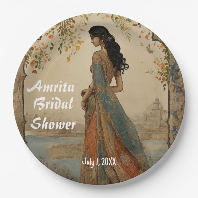 Beautiful Girl in Sari Personalized Paper Plates (Front)