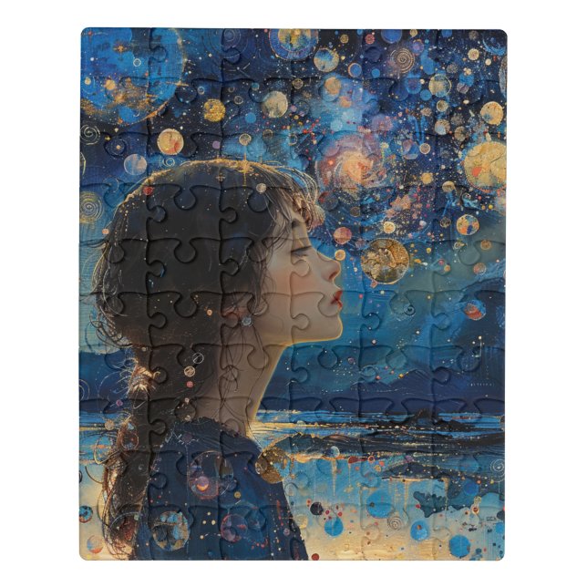 Beautiful Girl Night at the Ocean Mixed Media Jigsaw Puzzle (Puzzle Vertical)