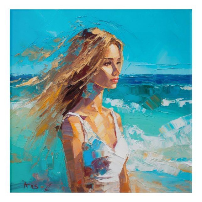 Beautiful Girl on The Beach | Sea, ocean Acrylic Print (Front)