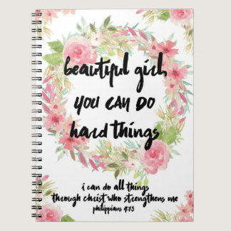 Beautiful Girl Philippians 4:13 Pink Rose Notebook