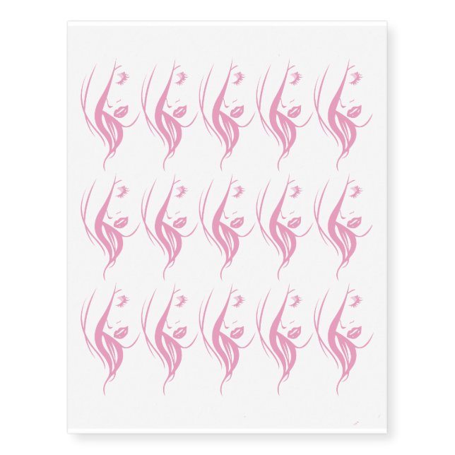 Beautiful Girl Pink Face Design Temporary Tattoos (Front)