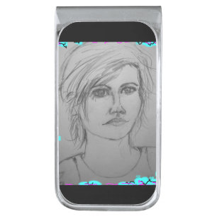 beautiful girl portrait silver finish money clip