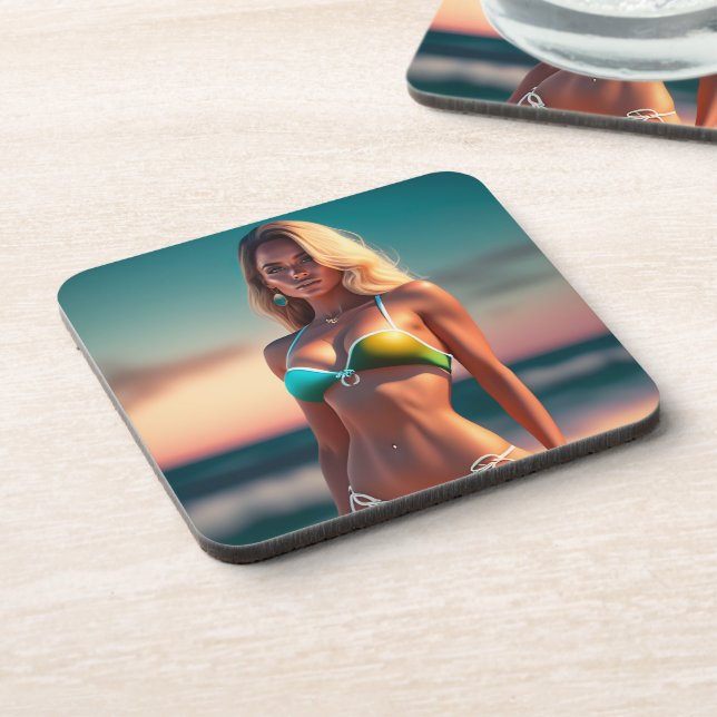 Beautiful girl pose in bikini  beverage coaster (Left Side)