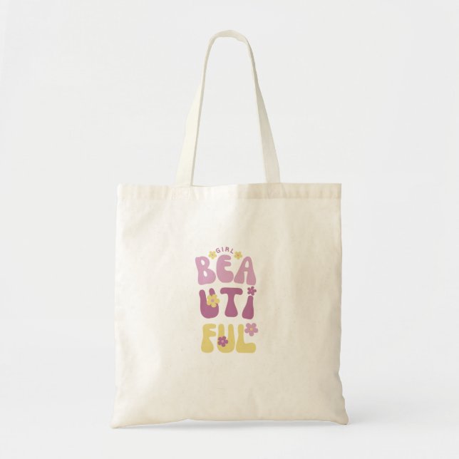 Beautiful Girl Purple And Yellow Cute Daisy Flower Tote Bag (Front)
