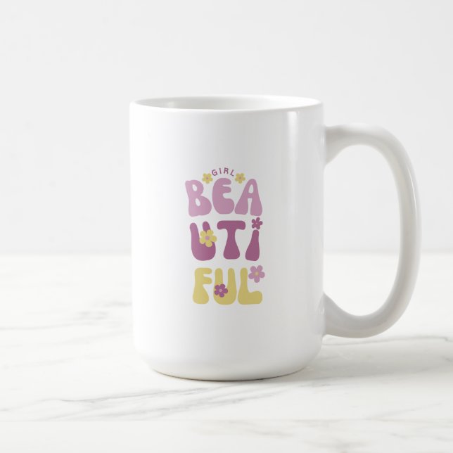 Beautiful Girl Purple And Yellow Cute Flowers  Coffee Mug (Right)