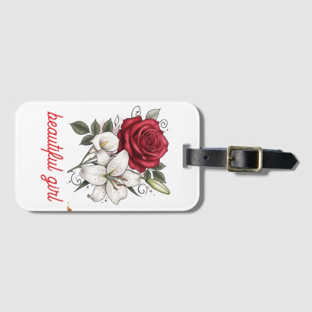 Beautiful Girl Rose Tote Bag Luggage Tag (Front Horizontal)