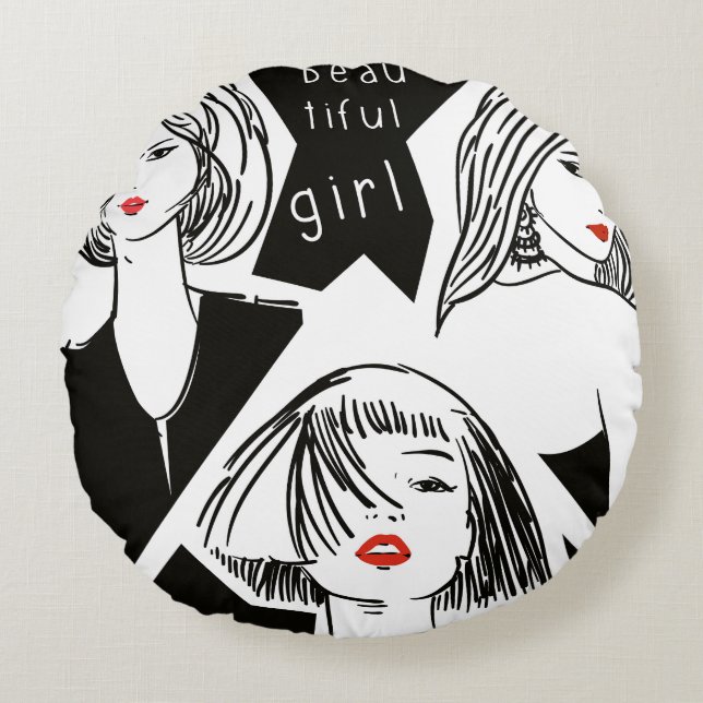 beautiful girl round pillow (Front)