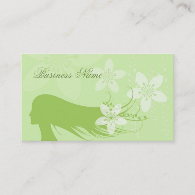 Beautiful Girl Silhouette Green Business Card (Front)
