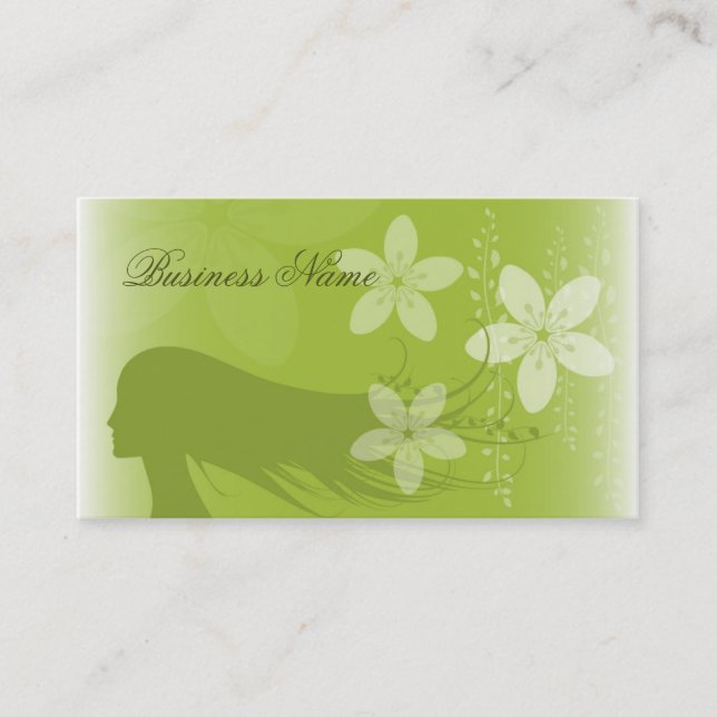 Beautiful Girl Silhouette Green Business Card (Front)