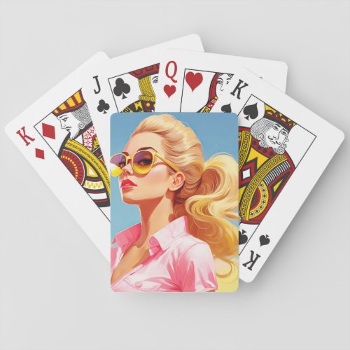 Beautiful Girl Wearing Pink Poker Cards