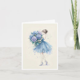 Beautiful girl with a big bunch of flowers card
