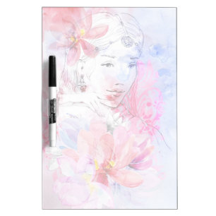 Beautiful girl with a bouquet of flowers dry erase board