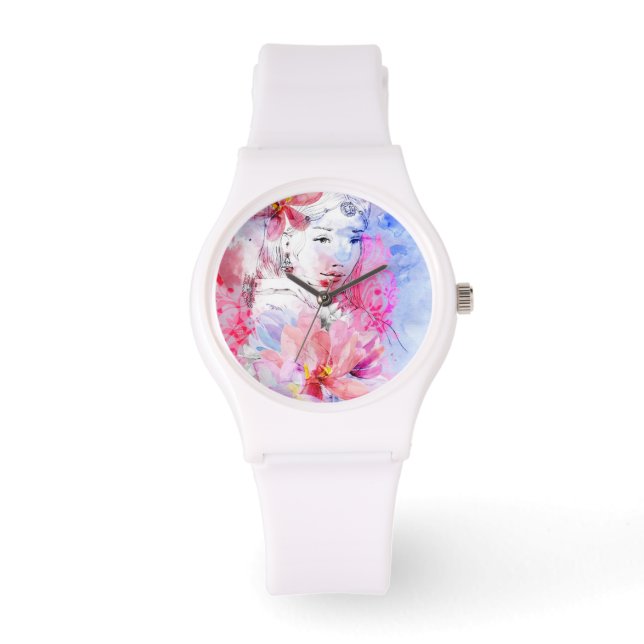 Beautiful girl with a bouquet of flowers watch (Front)