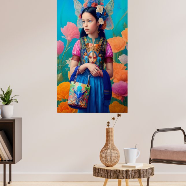 Beautiful girl with a handbag and scarf poster (Living Room 3)