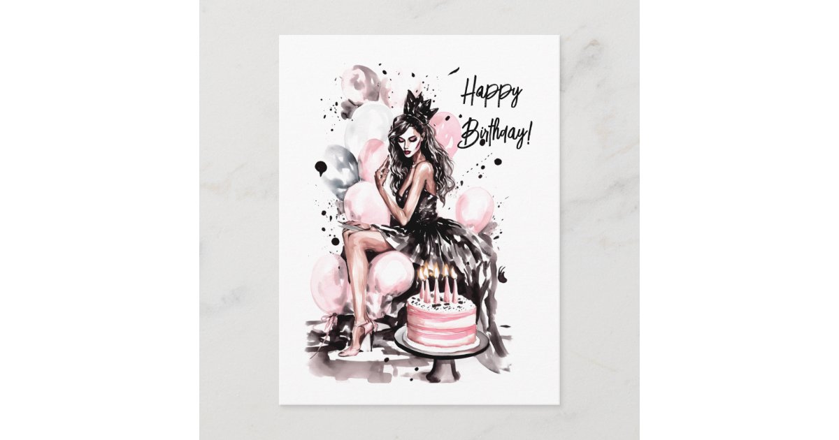 Beautiful girl with birthday cake holiday postcard | Zazzle