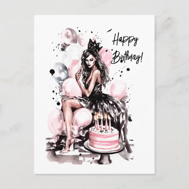 Beautiful girl with birthday cake holiday postcard | Zazzle