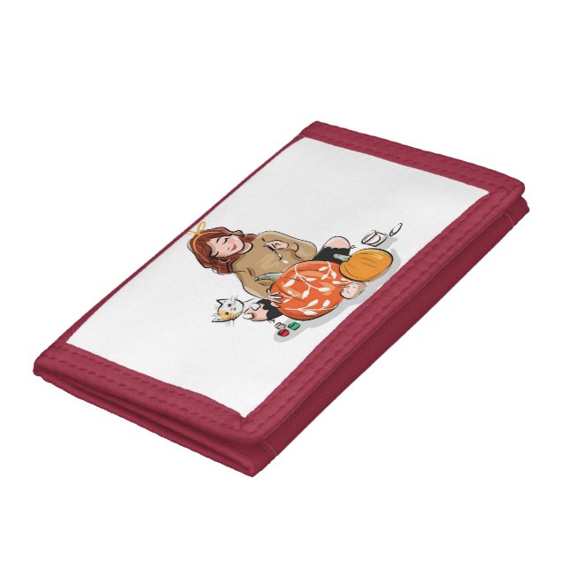 Beautiful Girl with Brown Hair Coloring Pumpkins Trifold Wallet (Bottom)