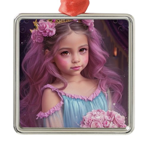 Beautiful Girl with Gold Tiara Metal Ornament