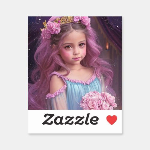 Beautiful Girl with Pink Flowers in her Hair Sticker