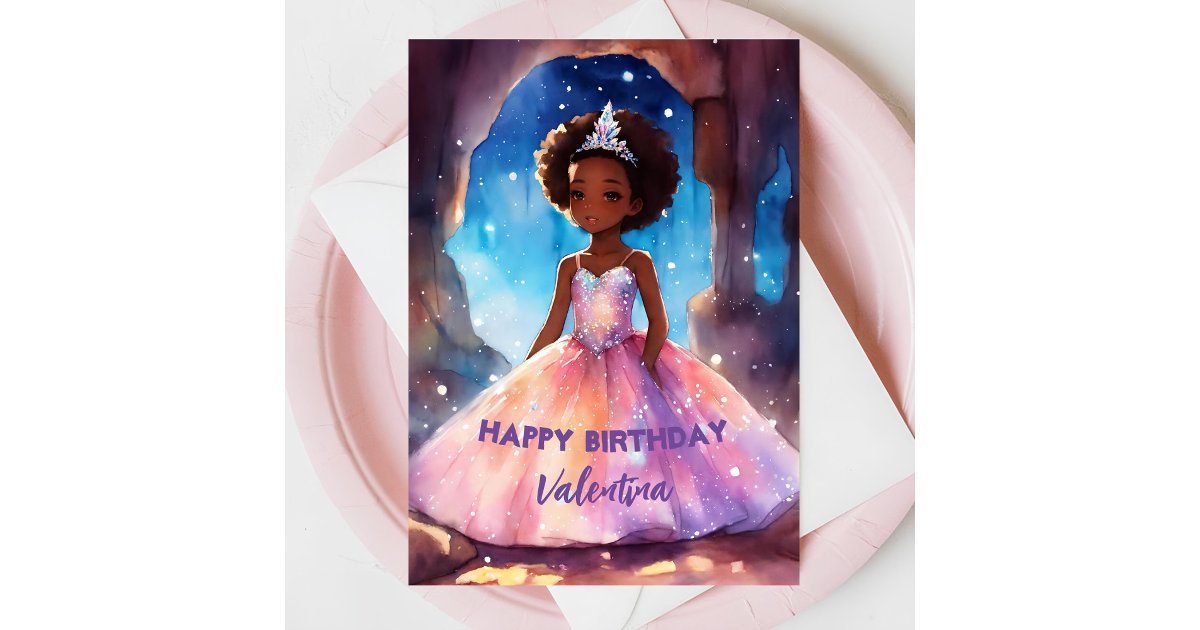 Beautiful girl's full dress princess birthday card | Zazzle