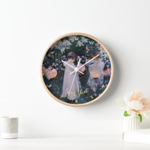 Beautiful Girls Paper Lanterns Vintage Art Wood Clock