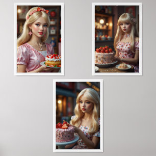 Beautiful girls with birthday cakes Print Set