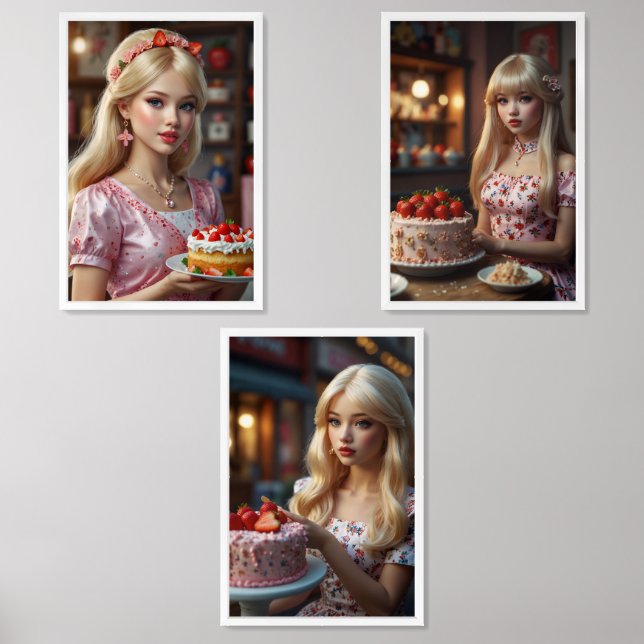 Beautiful girls with birthday cakes Print Set (Front)