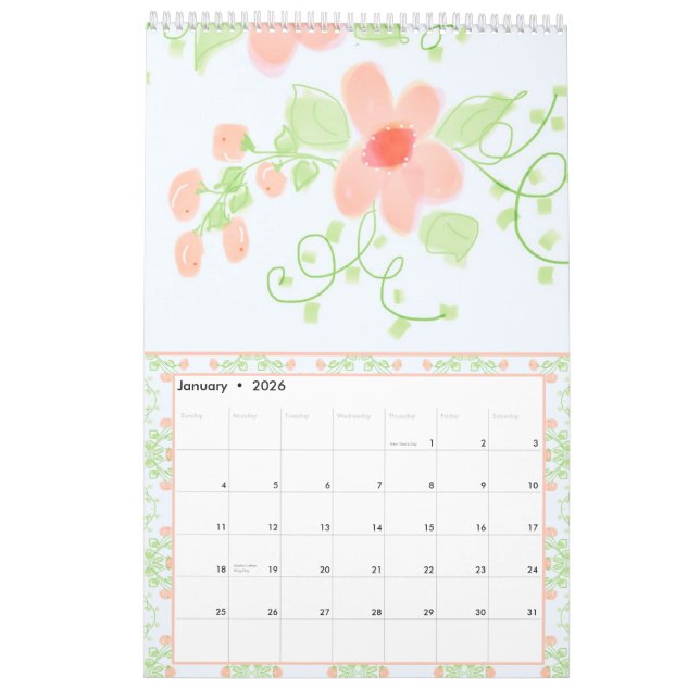 Beautiful Girly Flowered Designer Calendar (Jan 2026)