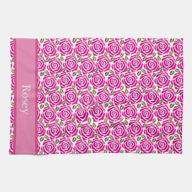 Beautiful Girly Hot Pink  Roses Pattern Name  Kitchen Towel (Horizontal)