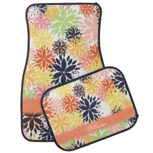 Beautiful girly trendy floral illustration pattern car floor mat
