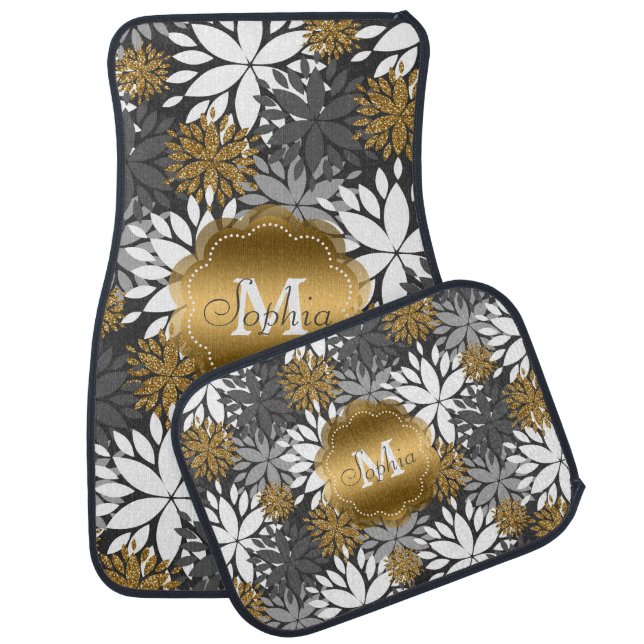 Beautiful girly trendy monogram floral car floor mat (Set)