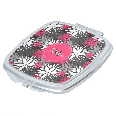 Beautiful Girly Trendy Monogram Floral Pattern Mirror For Makeup